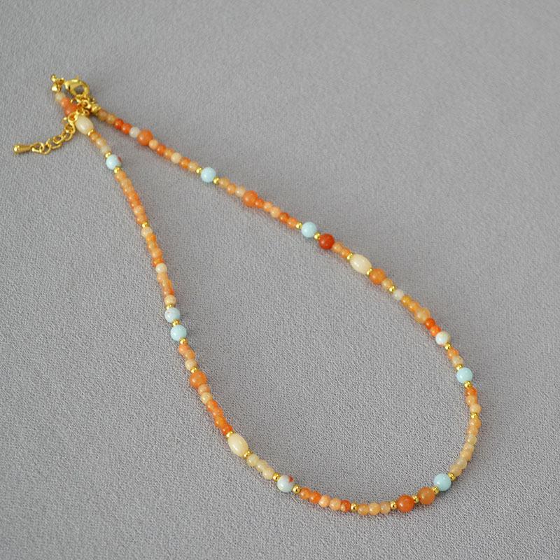 Niche Design Retro Orange Natural Stone Beaded Simple Temperament Commuter Necklace Collarbone Chain