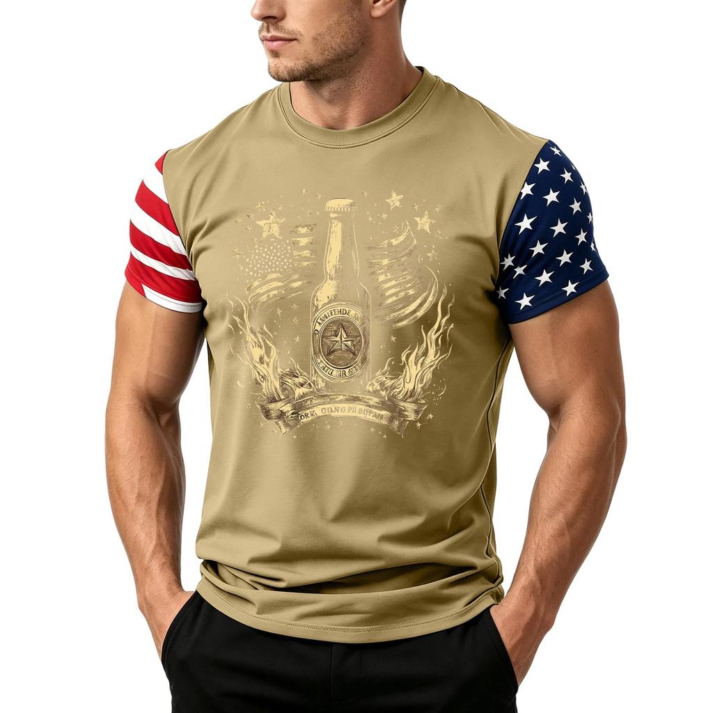 Men's Loose Fit Short Sleeve T Shirt Summer Casual Daily Wear Patriotic Flag Print Tee for Father Day and Independence Day