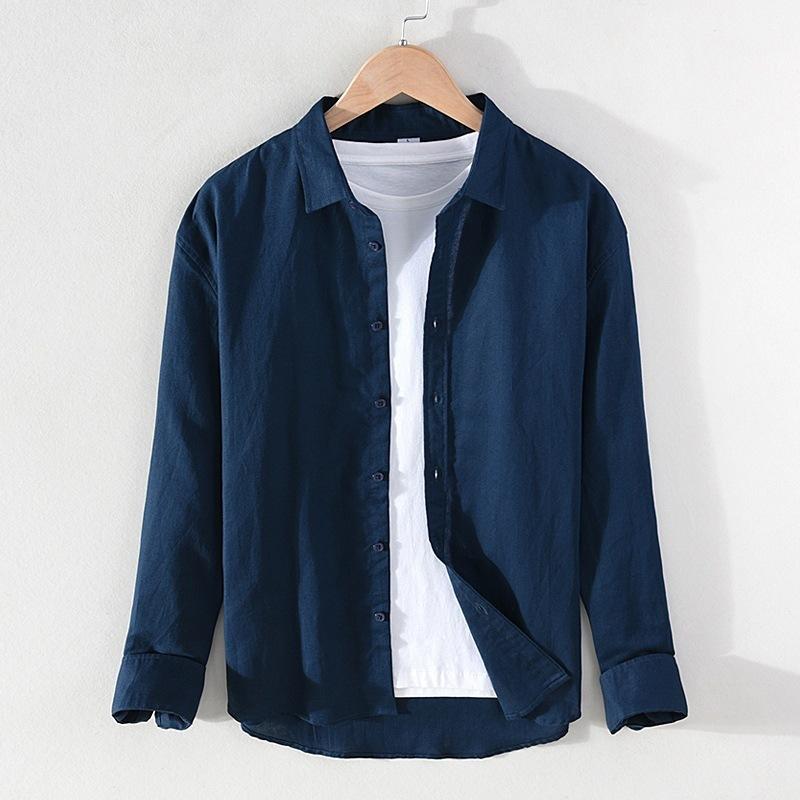 Mens Linen Cotton Blend Shirt Loose Fit Long Sleeve Casual Solid Color Plus Size