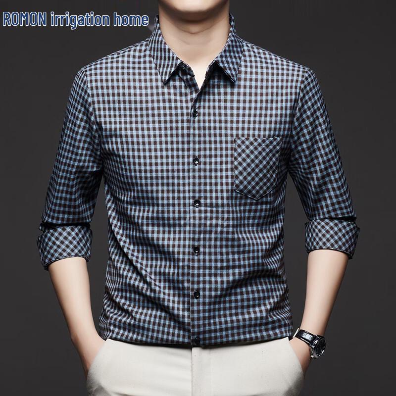 ROMON Men s Long Sleeve Plaid Casual Shirt 125