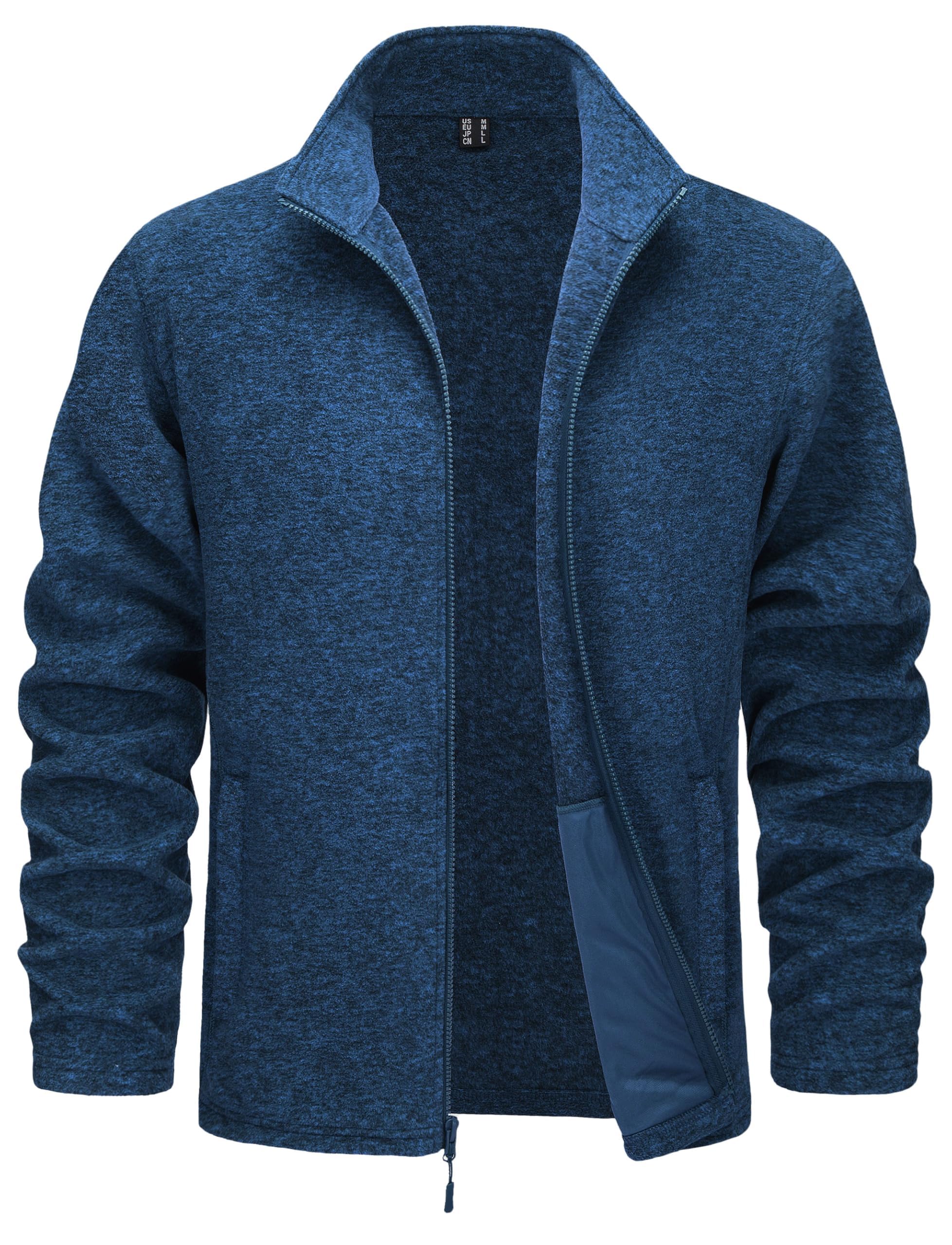

[TACVASEN] Fleece Jacket Men s Outerwear Windproof Breathable Warm Blouson Golf Motorcycle Stand Collar Open Collar Autumn/Winter Clothing Blue L