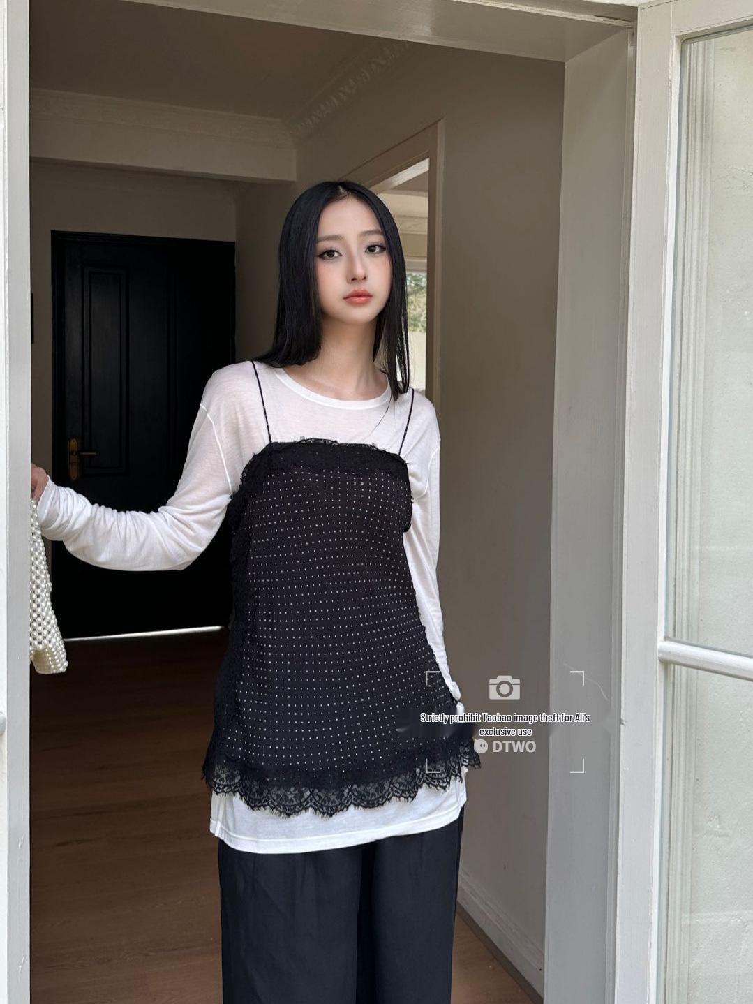 

DTWO Spring/Summer Polka Dot Spaghetti Strap Sleeveless Top for Women (Original Design) Medium