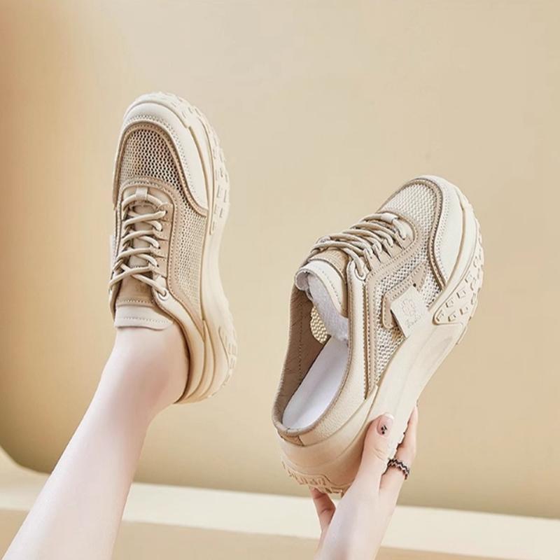 Summer  Leisure Baotou Mesh Round Toe Slope Heel Large Slippers