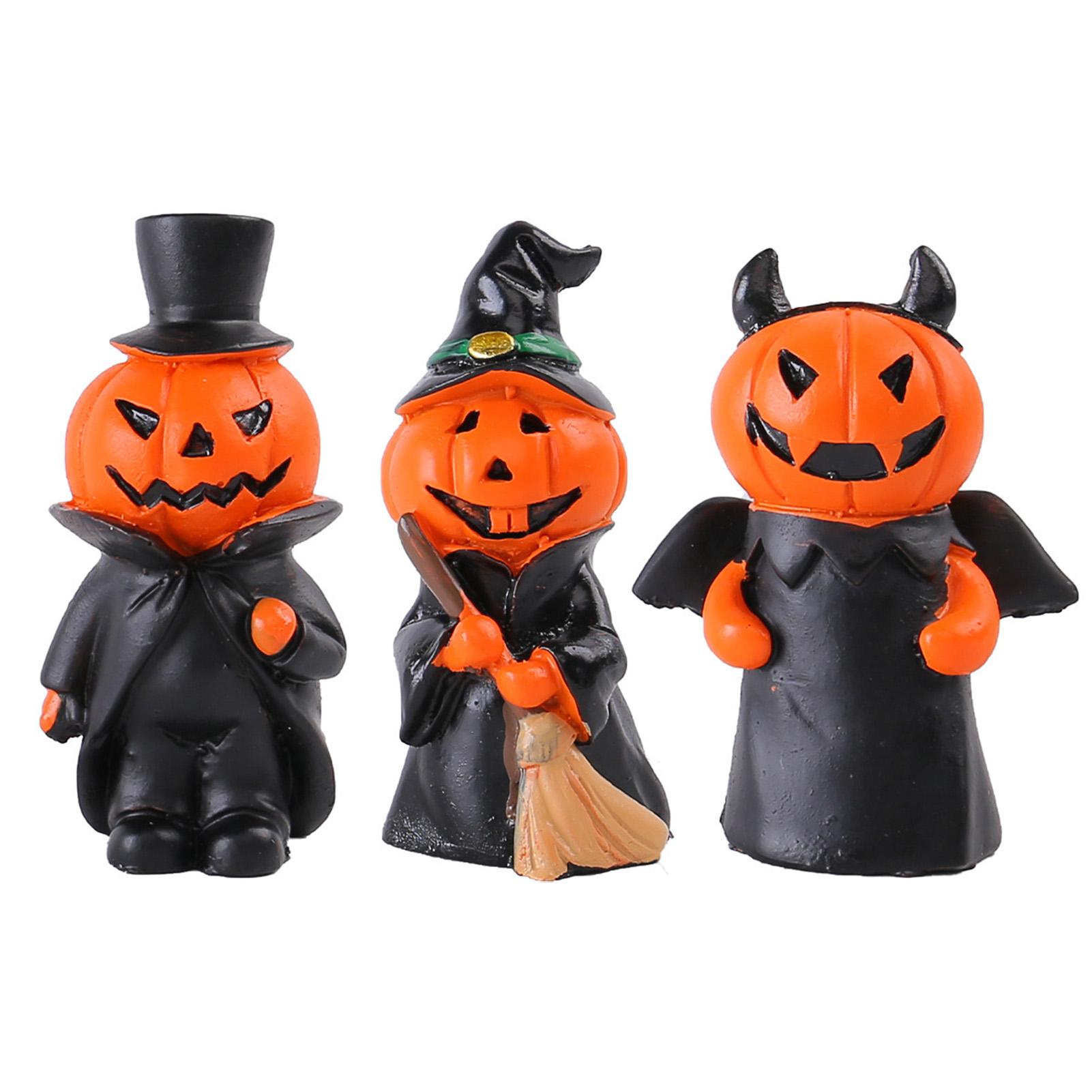 

3 шт. Хэллоуин Тыква Декор Шляпа Волшебника Рога Дьявола Миниатюрная Смола Голова Тыквы Украшение для Стола Дома Ванной Комнаты