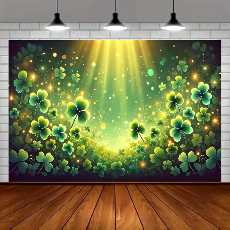 

2D Holiday Background Cloth Sparkling Shamrock Banner for St. Patrick s Decor 47.2x31.5inch/120*80cm