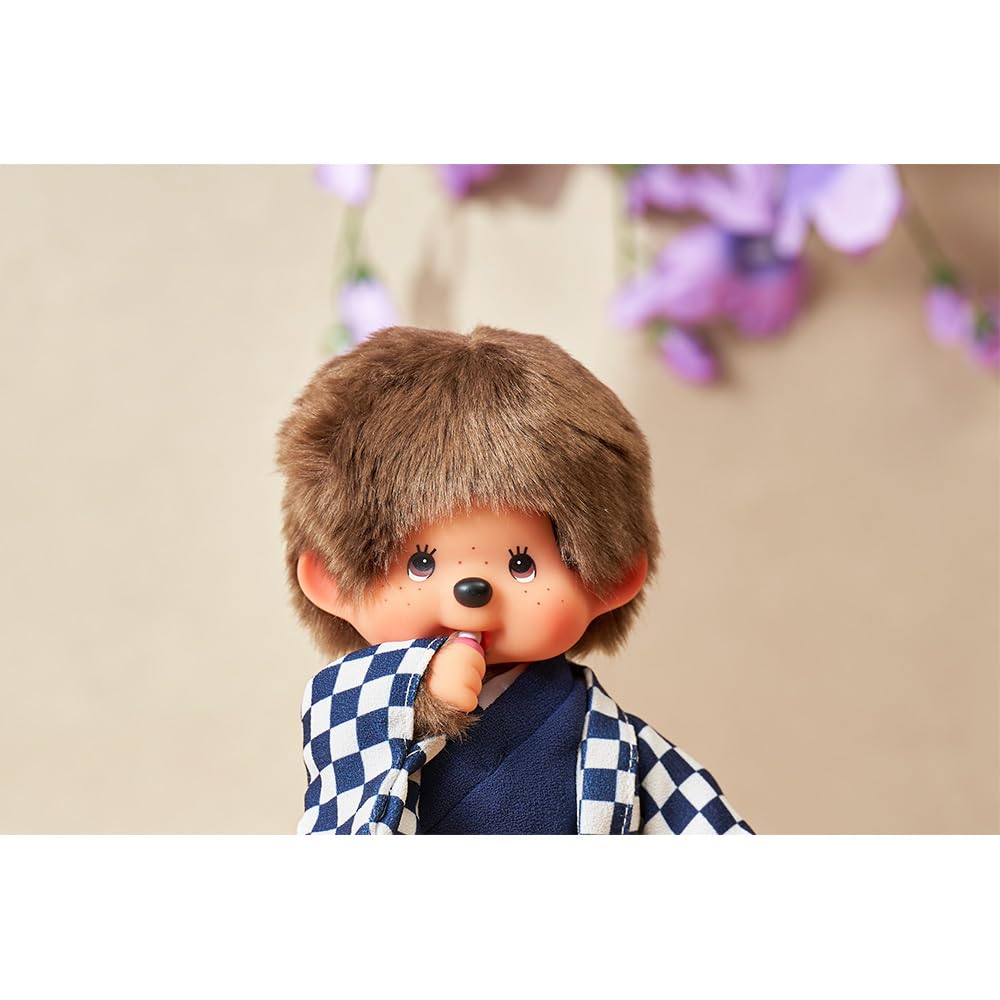 Kimono Original Kyugetsu Officiel Monchhichi Garçon Motif à Carreaux Bleu IPM-14-Z