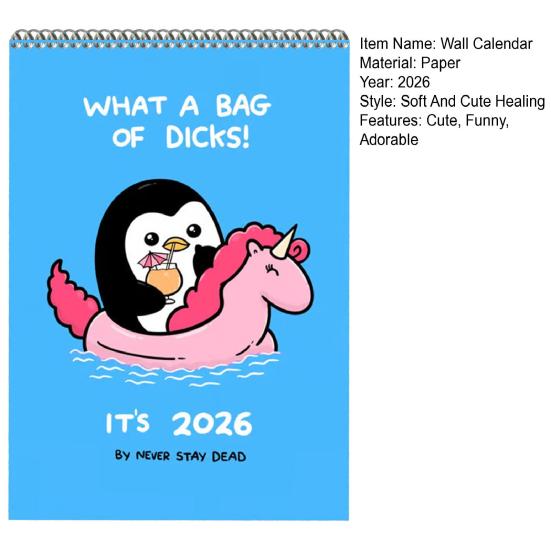 2026 Wall Calendar Offensively Cute Unapologetically Fun Mountable Calendar Jan. 2026