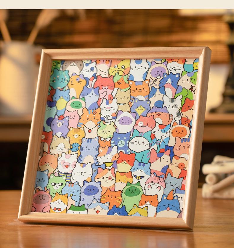 Handgefertigter Holz-DIY-Kätzchen-Fotorahmen: Graffiti & Mal-Puzzlebausteine Montage Geschenk
