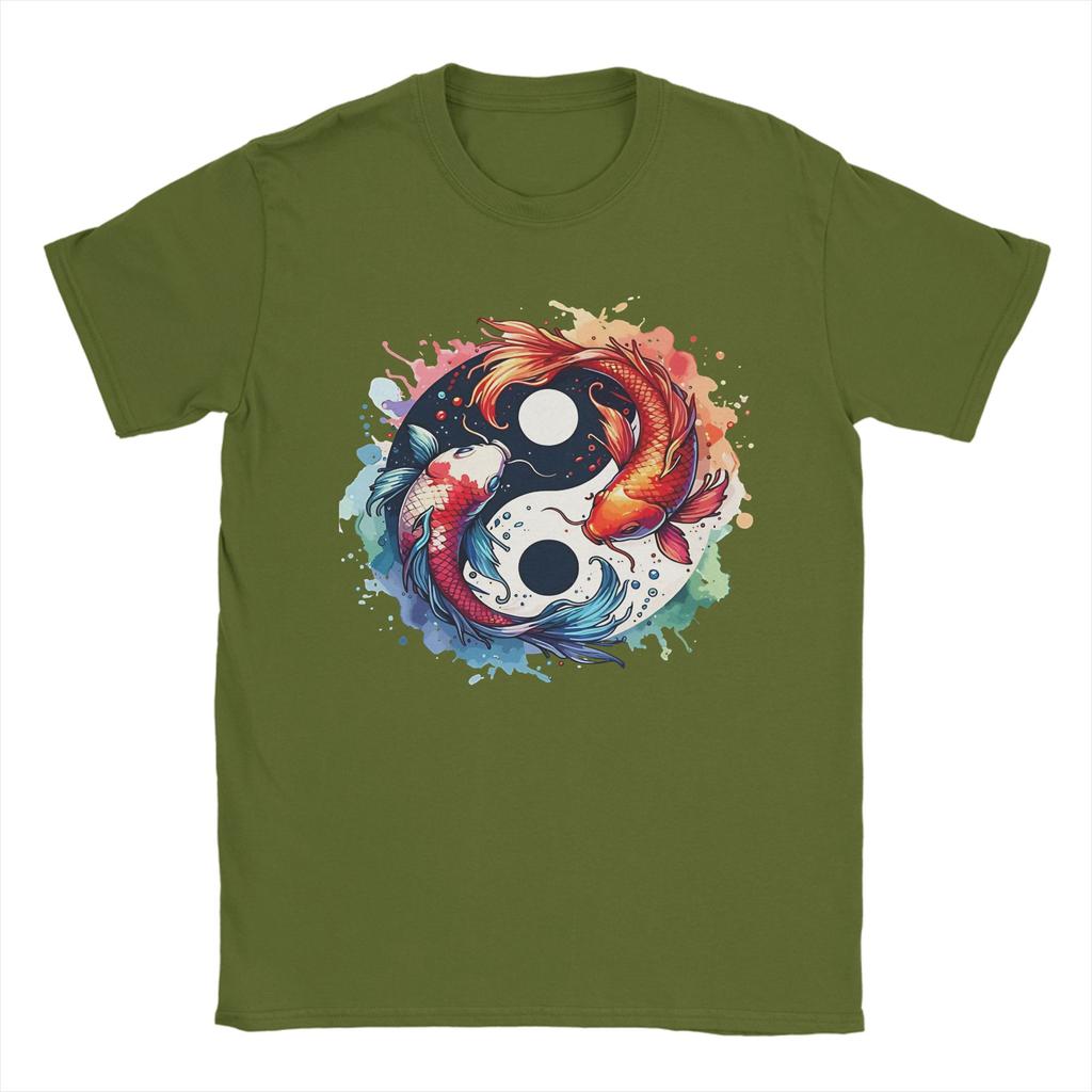 Yin Yang Koi Fish Tshirt Beach Y2k Funny Tshirts Cotton Hip Hop Tshirt For Unisex Shortsleeve Casual Tees