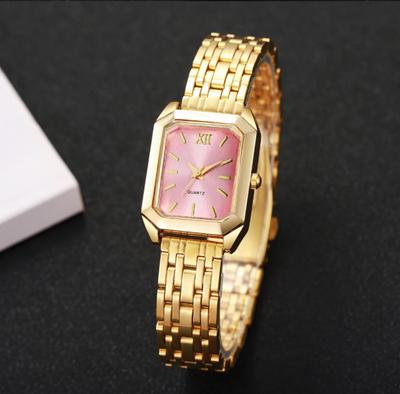 1 Stück Elegante Damenuhr - Goldfarbenes Gehäuse Stahlband, Quarzwerk mit römischen Ziffern, Mode Damenaccessoire