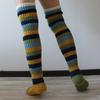 Women Vintage Colorful Striped Knitted Thigh High Tube Stockings Preppy Style Slouchy Over Knee Boot Socks Leg Warmers