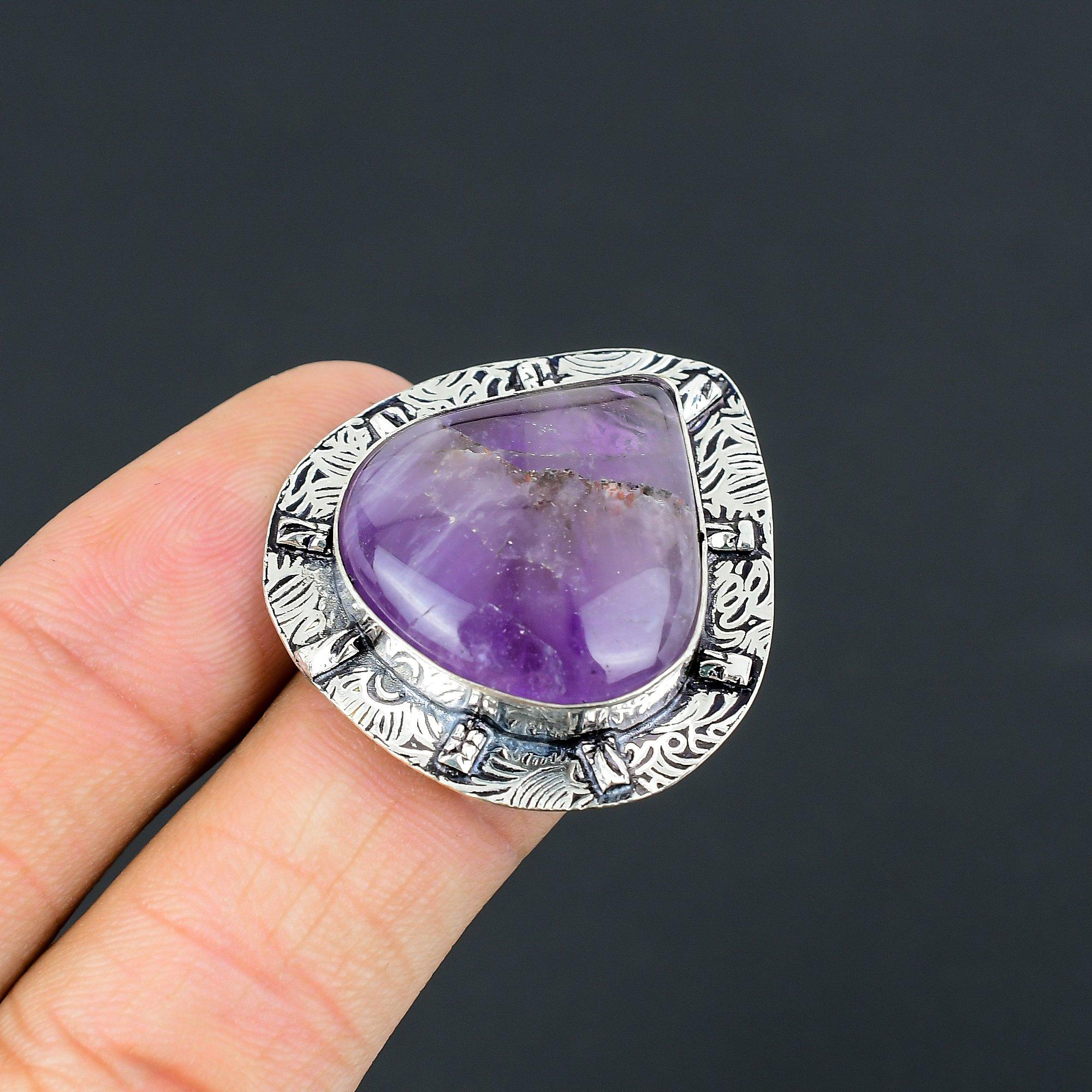 

Birthday Gift For Her Natural Star Amethyst Solitaire Ring Size 8 925 Silver 8
