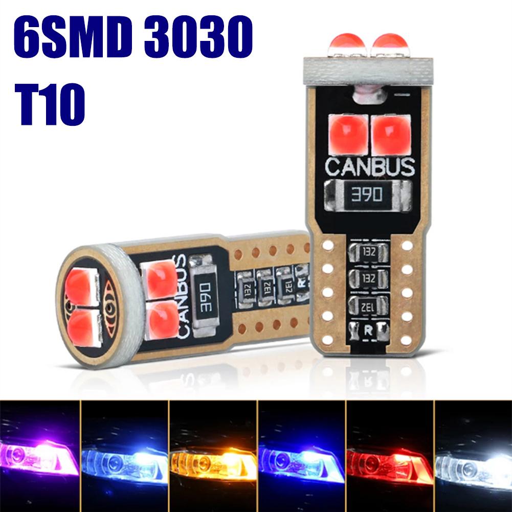 1PC W5W 194 168 T10 6SMD 3030 Canbus LED Bulbs 12V For Car License Plate Light Interior Dome lights Reading Lamp 6000K White Red Bulbs 7