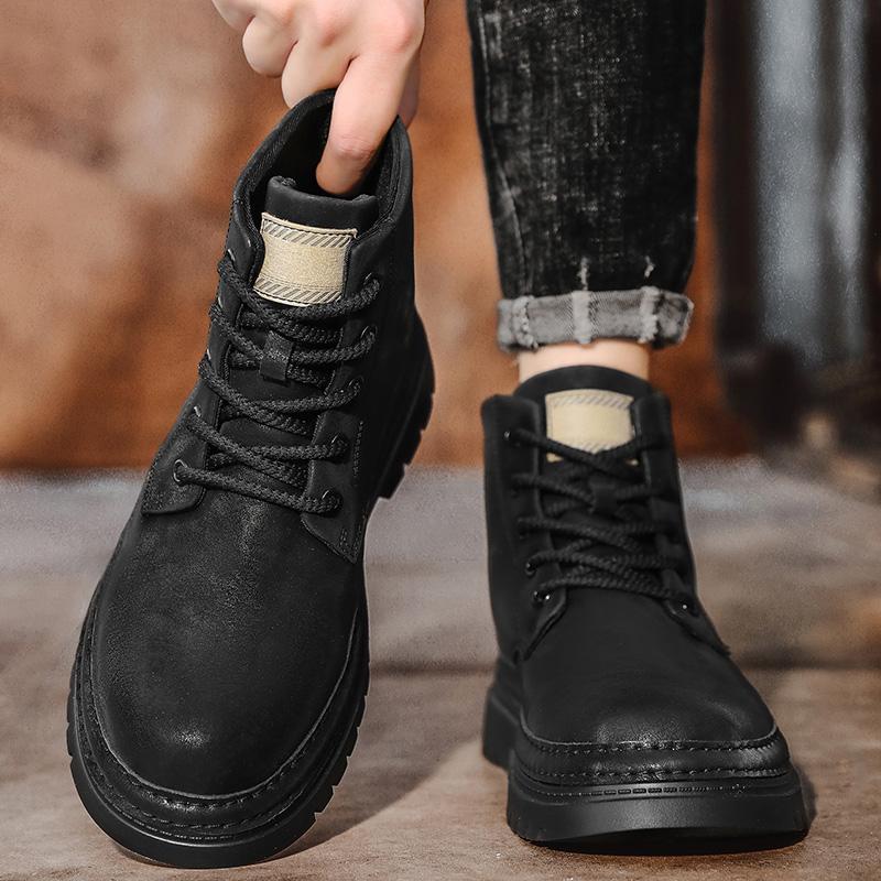 Jarní a podzimní vysoké kovbojské boty Nové šněrovací pánské ležérní kožené značkové boty s měkkou podrážkou Pouštní boty Protiskluzové pánské kotníkové boty