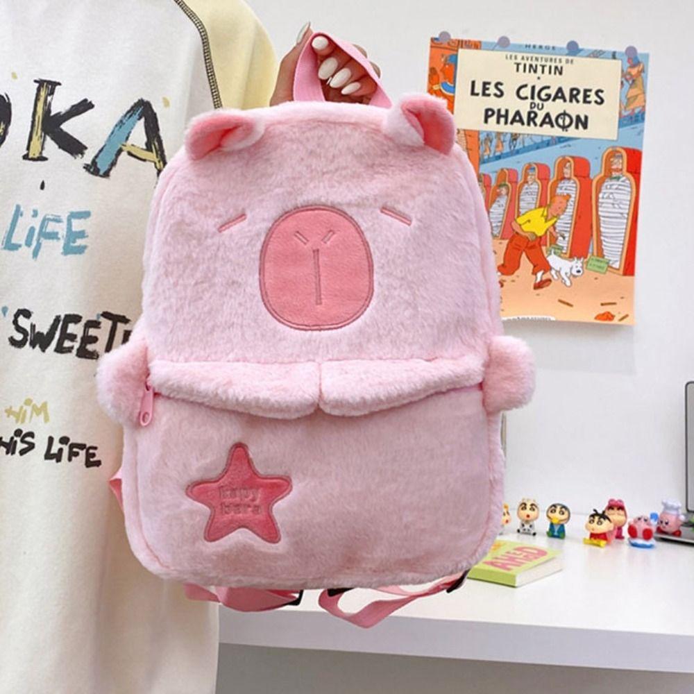 Large Capacity Cartoon School Bag Kawaii Shoulder Bag Shopping Capybara Plush Backpack  Travel