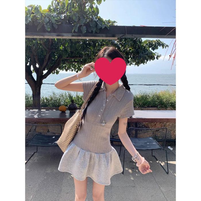 

Женское летнее платье-поло А-силуэта в американском студенческом стиле для тенниса Small серый