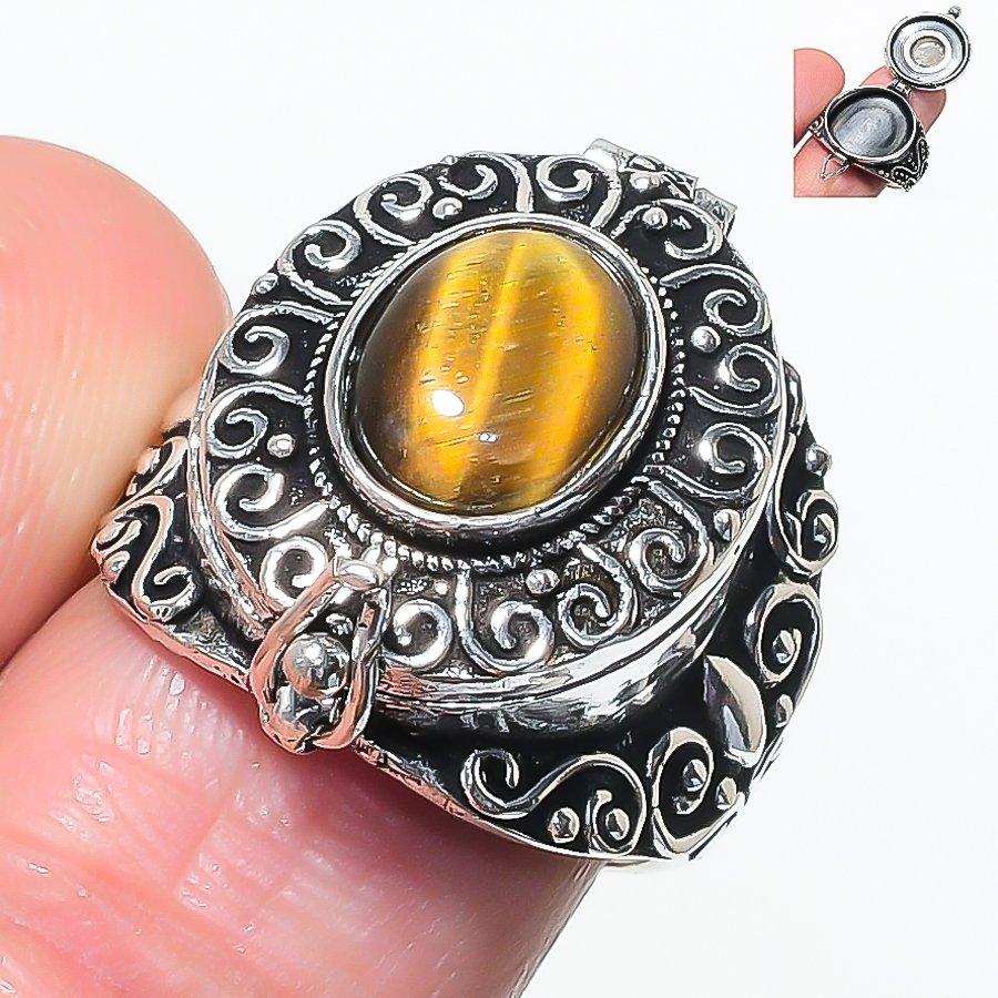 Natural Tiger Eye Gemstone Handmade 925 Sterling Silver Jewelry Ring Size 7 AR-17445