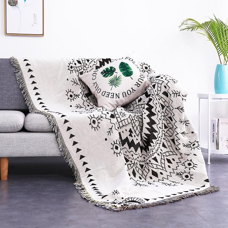 Nordic Style Woven Throw Blanket Sofa Couch Cover Decorative Geometric Stripe All Season Use