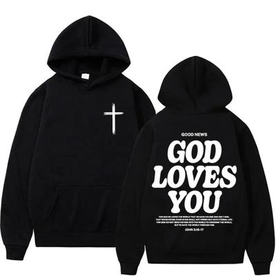 Harajuku Estetyczny Chrześcijański Kościół Jezusowy Bluza z kapturem Werset Biblijny Bóg Cię Kocha Bluzy z kapturem Męskie Damskie Vintage Streetwear Y2K