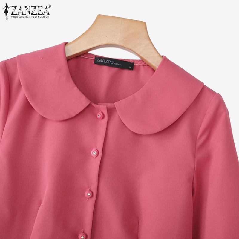 ZANZEA Women Doll Collar Loose Casual 3/4 Sleeve Blouse