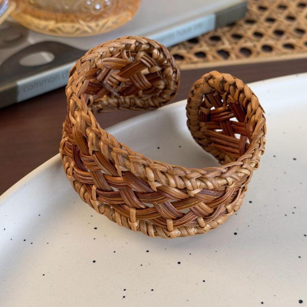 Bird Nest Shape Rattan Woven Bracelet Hand Ring Bohemian Braided Bracelet  Beach
