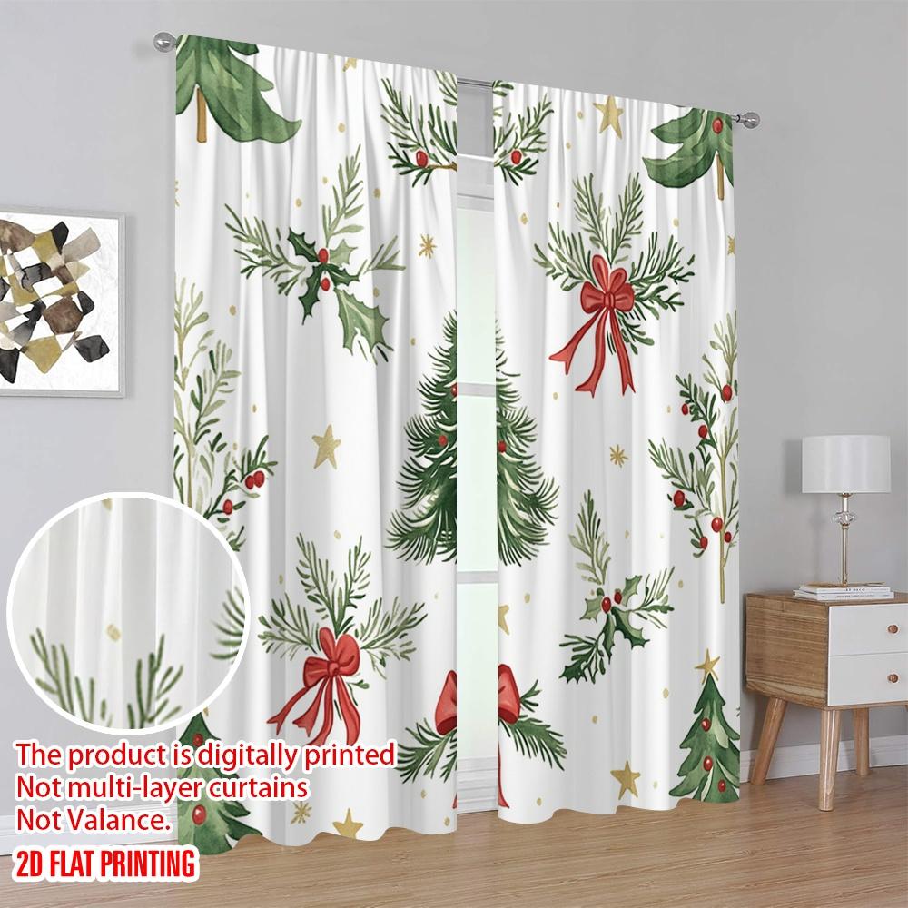 2 Stück, 2D-Flachdruck Beliebte Vorhangpaneele Weihnachtsbaum Stechpalmenbeeren Schleifen Vielseitiger Polyesterstoff (ohne Stange) Alles