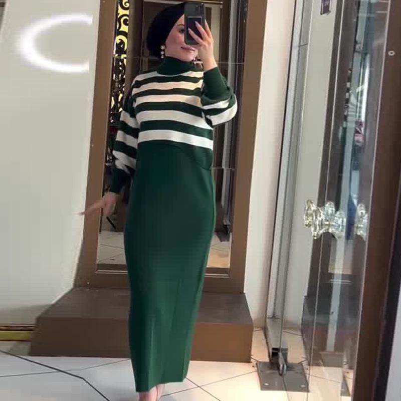 2024 Autumn Women's Fashion Color Block Short Top & Slim Fit Dress Set