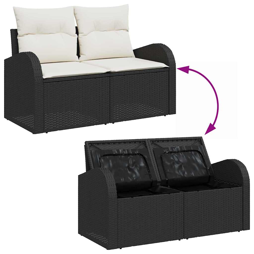 Garden Sofa Set with Cushions 6 pcs Black and White Poly Rattan