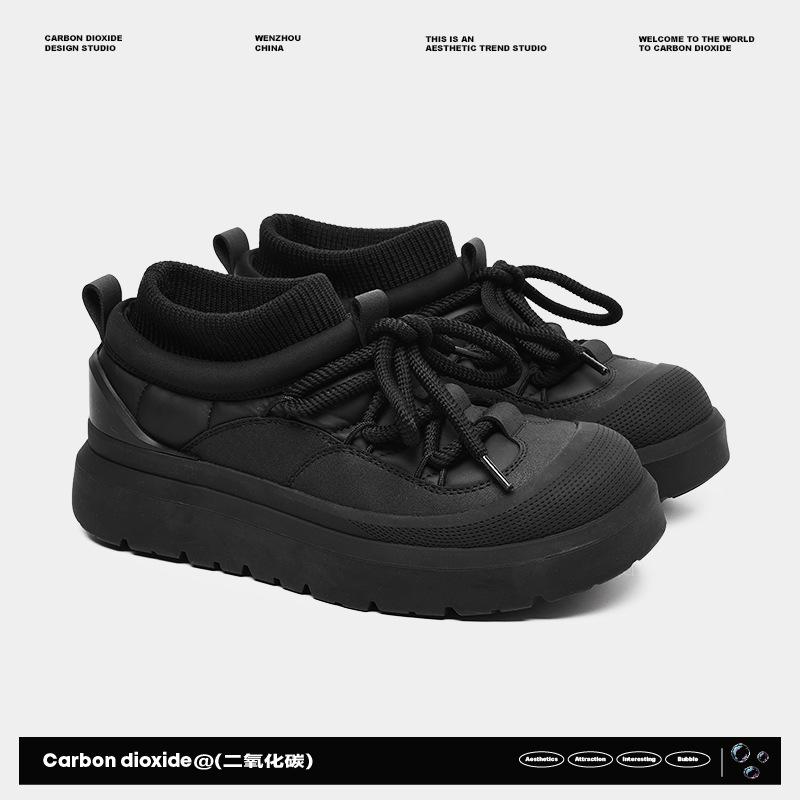 

Флисовые зимние ботинки 2025 года, зимняя теплая мужская обувь на толстой подошве, утепленные повседневные ботинки на шнуровке для пары, короткие ботинки для улицы Female code 36 чёрный