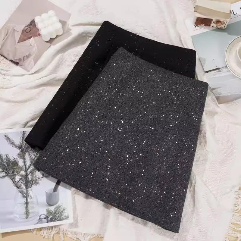 

Women s High Waist Sequin Midi Skirt: Autumn/Winter Slimming A-Line Bodycon Skirt 3XL