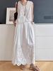 Nanyou Women's 2026 Spring French High Waist Embroidered Lace Maxi Skirt