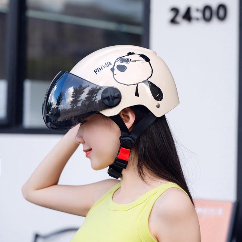 Certified Cute Panda Electric Vehicle Helmet for All Seasons - Unisex Motorcycle & Scooter Half Helmet