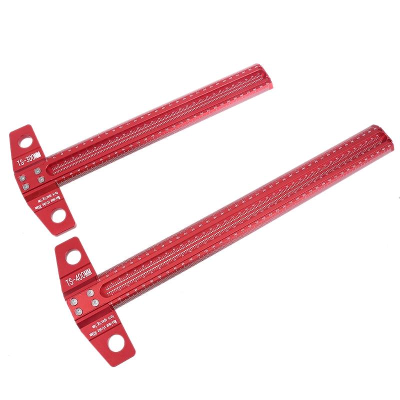 Precision Marking T-Ruler Aluminum Alloy Woodworking Scribe Marking Gauge Deluxe Crossed-out Hole Scribe Ruler 300/400mm