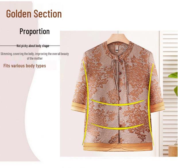 Elegant 2026 Summer Print Top for Middle-Aged & Elderly Women - Chinese Style