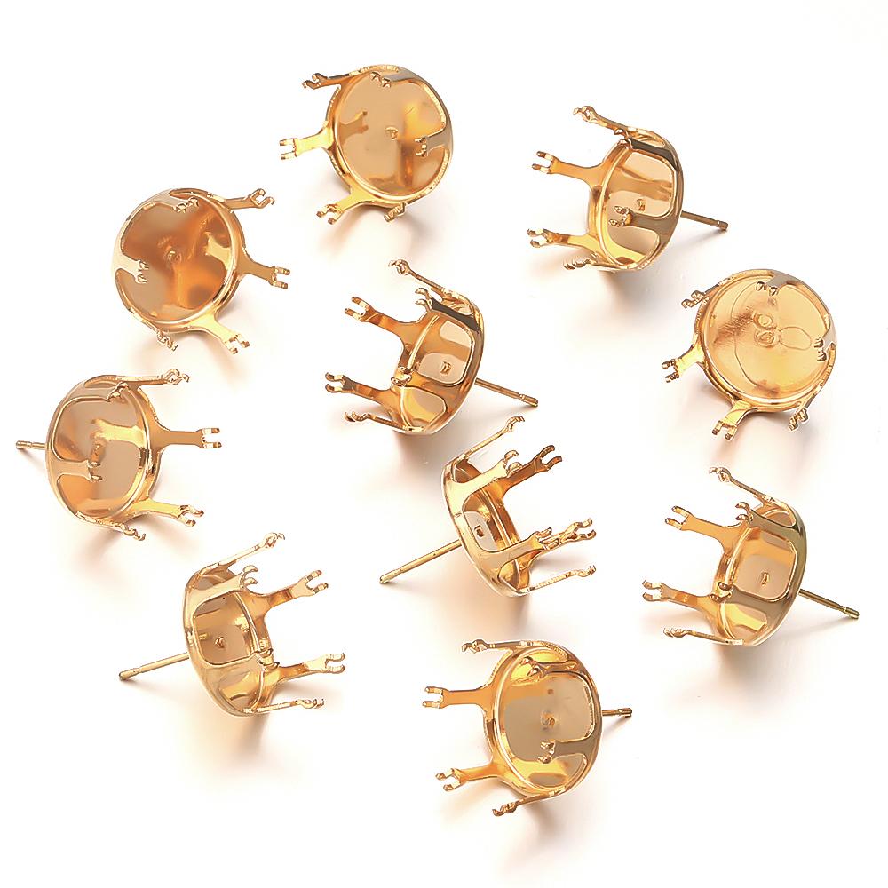 20-100pcs Square Round 4 5 6 7 8 10mm Crystal Glass Cabochons Base Metal Claw Settings Stud Earring Base Cabochon Came Tray