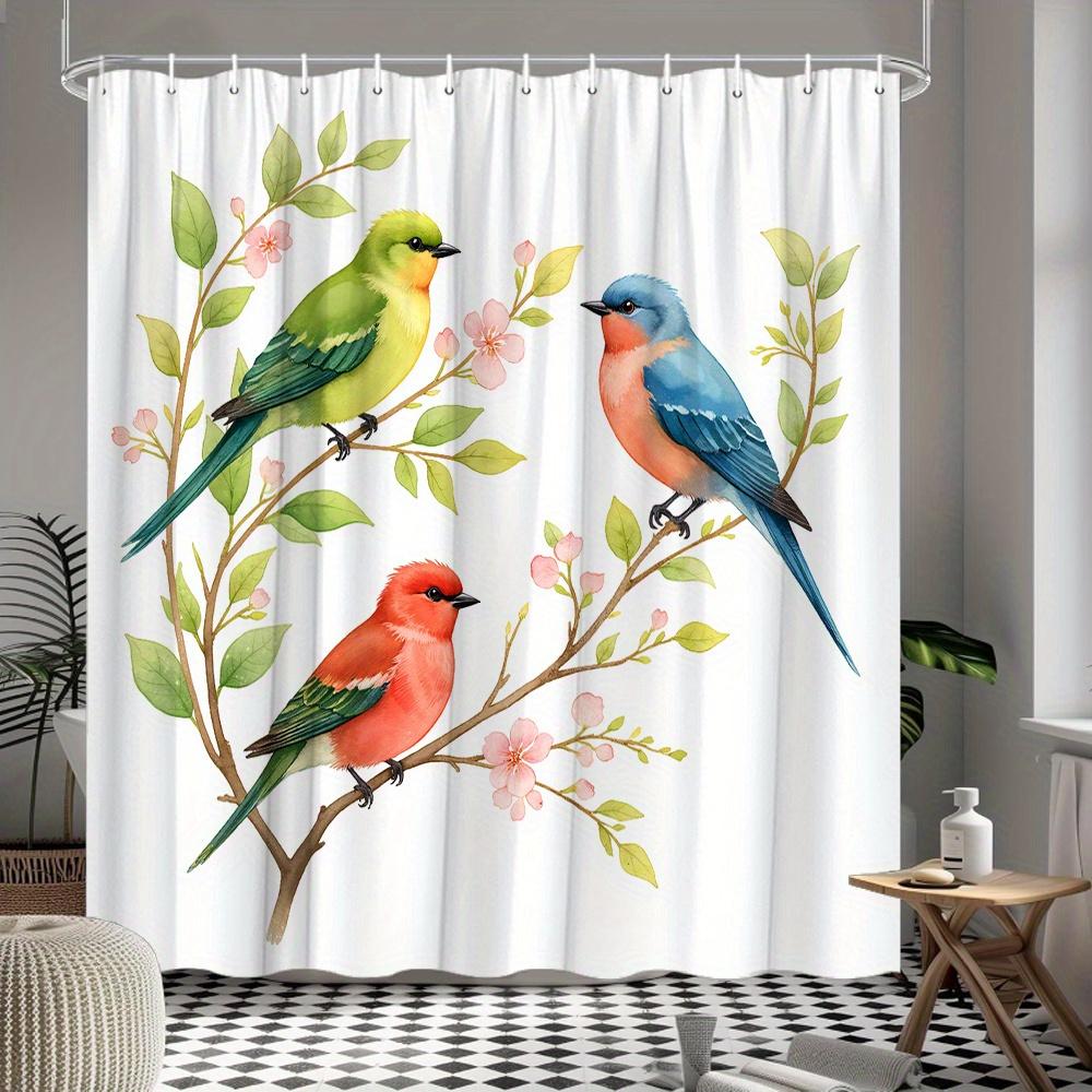 Colorful Birds Shower Curtain Floral Branch Design Nature Decor Bathroom Waterproof Curtains 2D Flat Printing Home Accessory