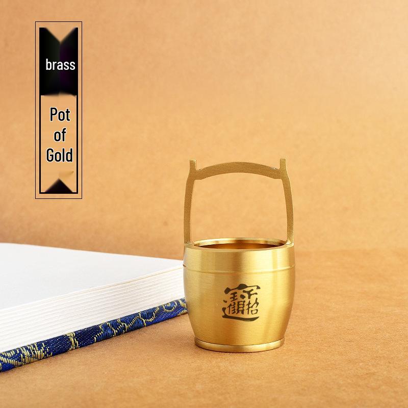 Pure Brass Gold Ornament: Small Decorative Water Bucket for Creative Office Decor