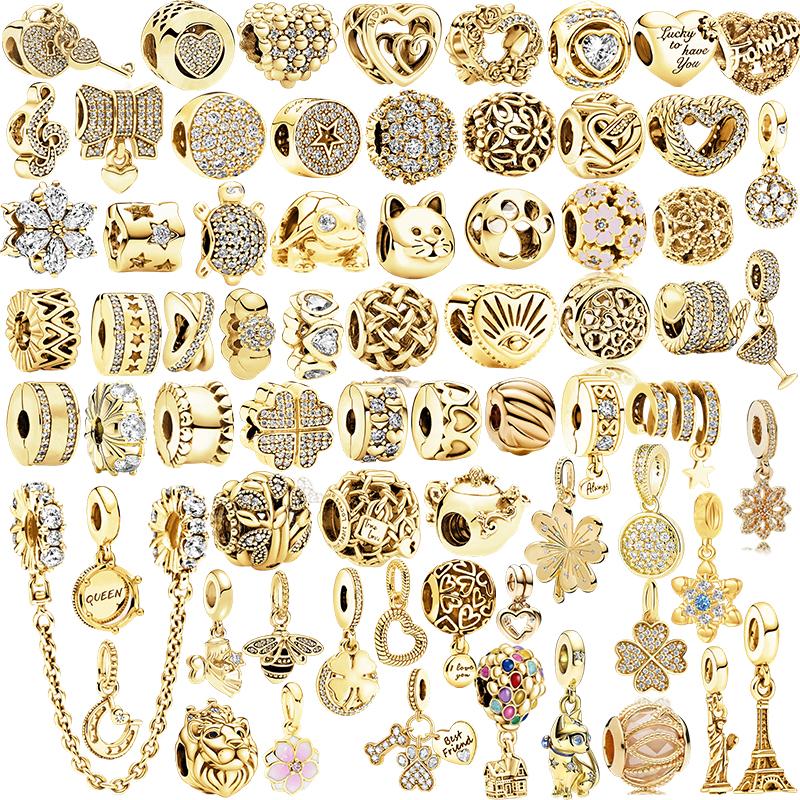 New Sparking Gold Plated Charm Beads Dangle Fit Original Snake Bracelet Necklace Beads For Diy Jewelry Women Gift