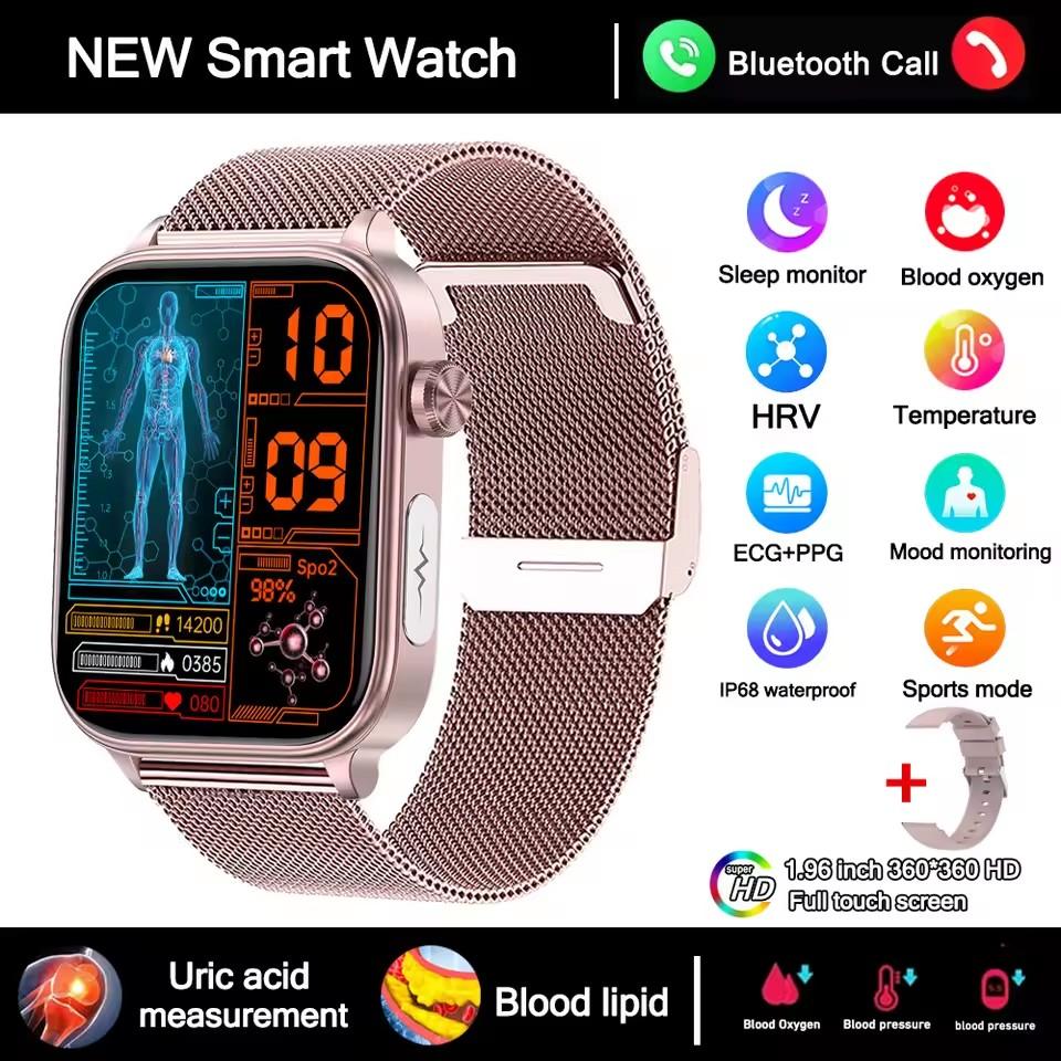 2025 New ECG+PPG Smart Watch Women Heart Rate Blood Lipid Uric Acid Women Menstrual Health Tracker Smartwatches For Android iOS