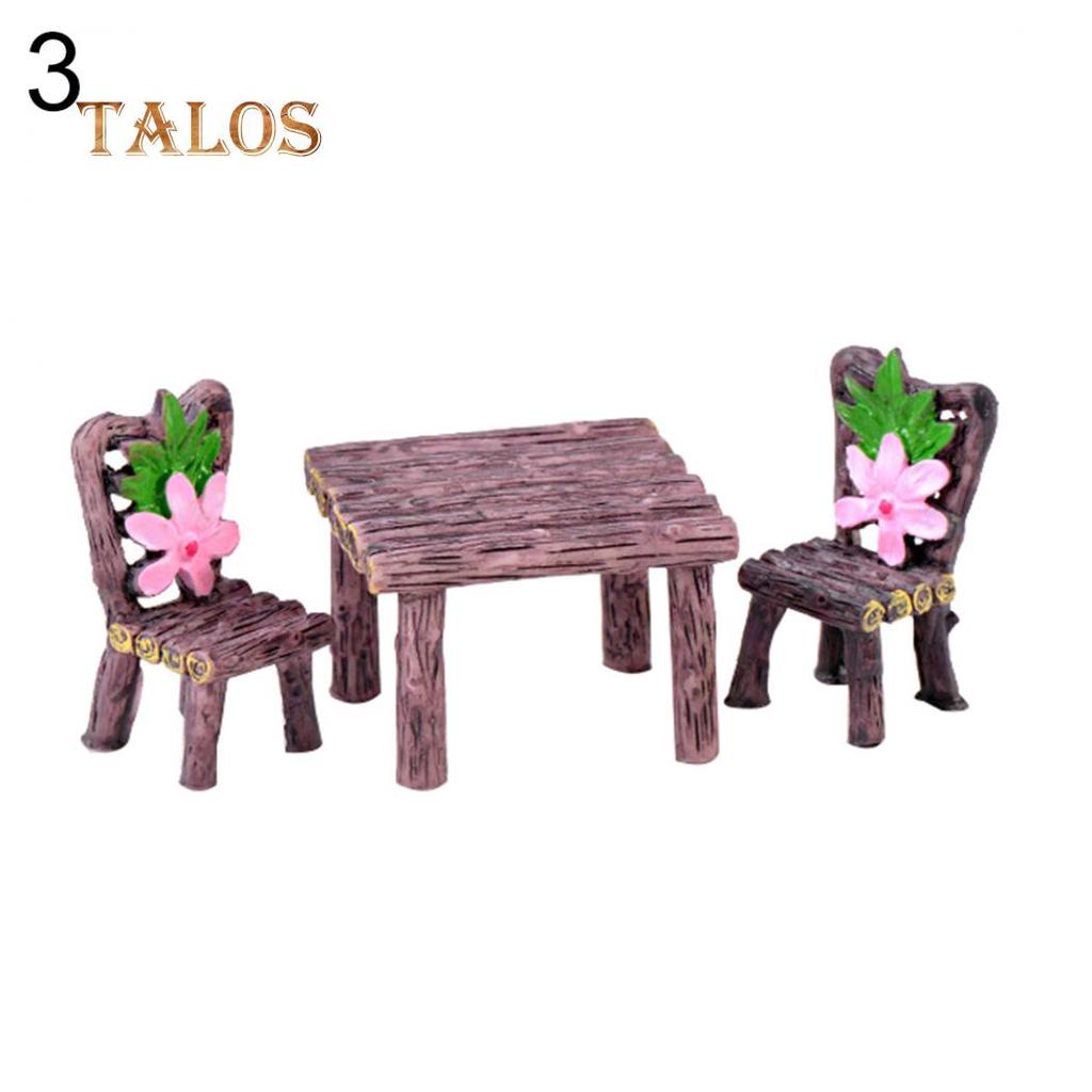 3Pcs/Set Cute Table Chair Micro Landscape Ornament Fairy Garden Miniature Decor Gardening Supplies