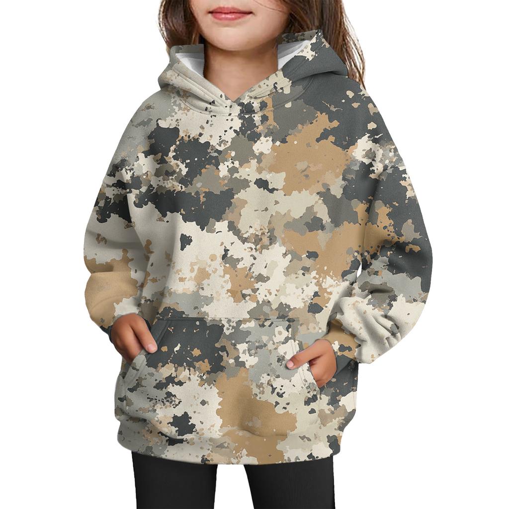 Girls' Hooded Tie- Sweatshirt - Pullover Print Top