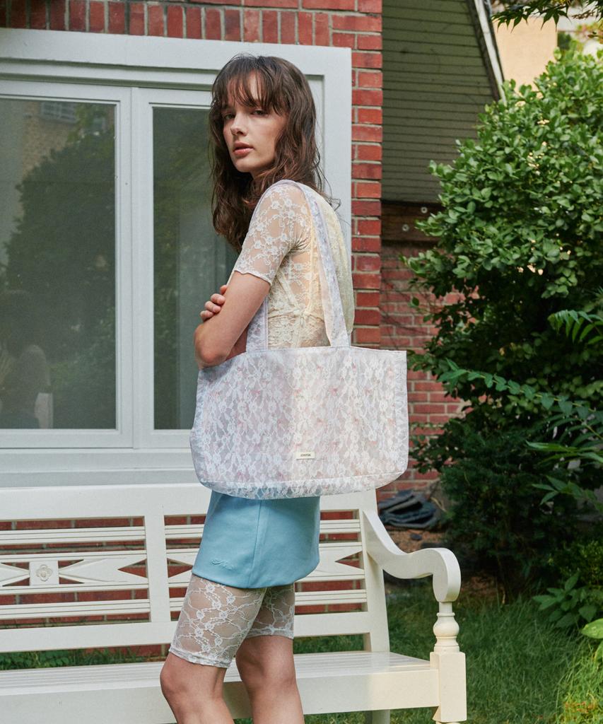 Jedrefeb5 Sheer Lace Shoulder Bag Reversible Blue