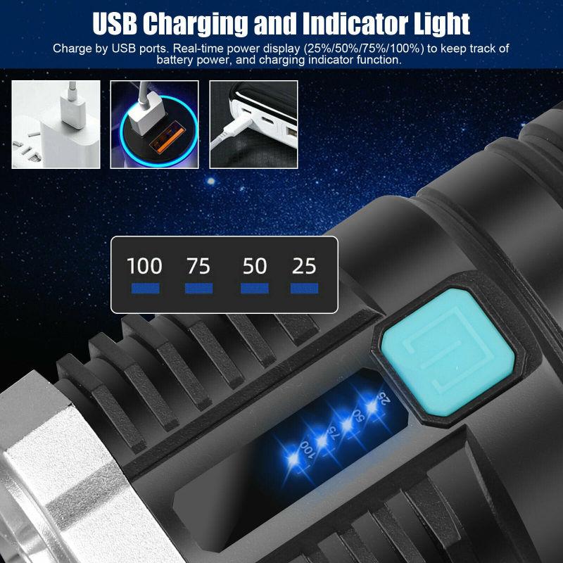 Super Bright Led Torch Usb Rechargeable Ip44 Waterproof Tactical Flashlight Lantern Lamp For Outdoor