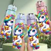 1PC Rainbow Unicorn Colorful Fantasy Print 750ml Color Plastic Sports Water Bottle Leakproof Flip Straw Lid Suitable for Sports Office Home Use