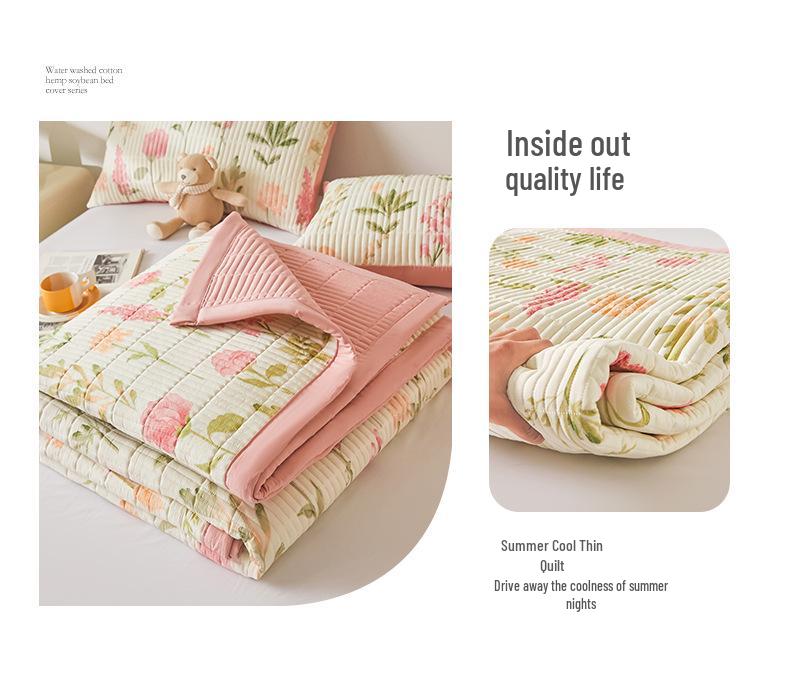 Class A Washable Cotton Linen Bedspread & Skirt Set - Quilted, Thickened, Machine Washable, 3-Piece