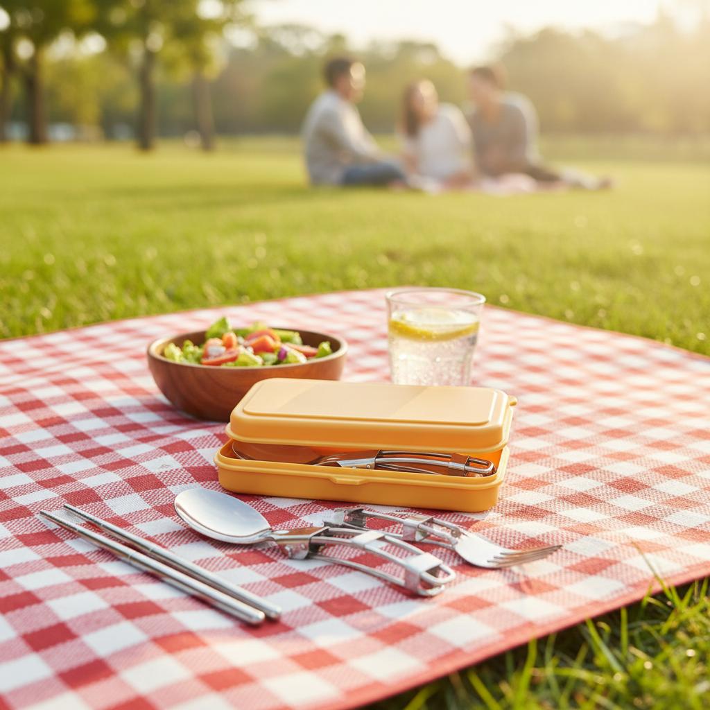 Stainless Steel Portable Cutlery Set 304 Material Foldable Design For Picnic Camping