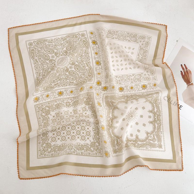 100% Silk Crepe Square Scarf Women Fashion Office Decorative Lace Neckerchief