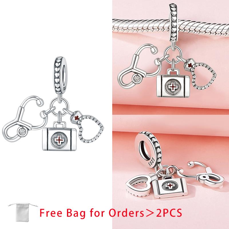 Balloon Birthday Cake Bone Tooth Stethoscope Beads Copper Charms Pendant Fit Women Original Bracelet Diy Fine Jewelry Gift