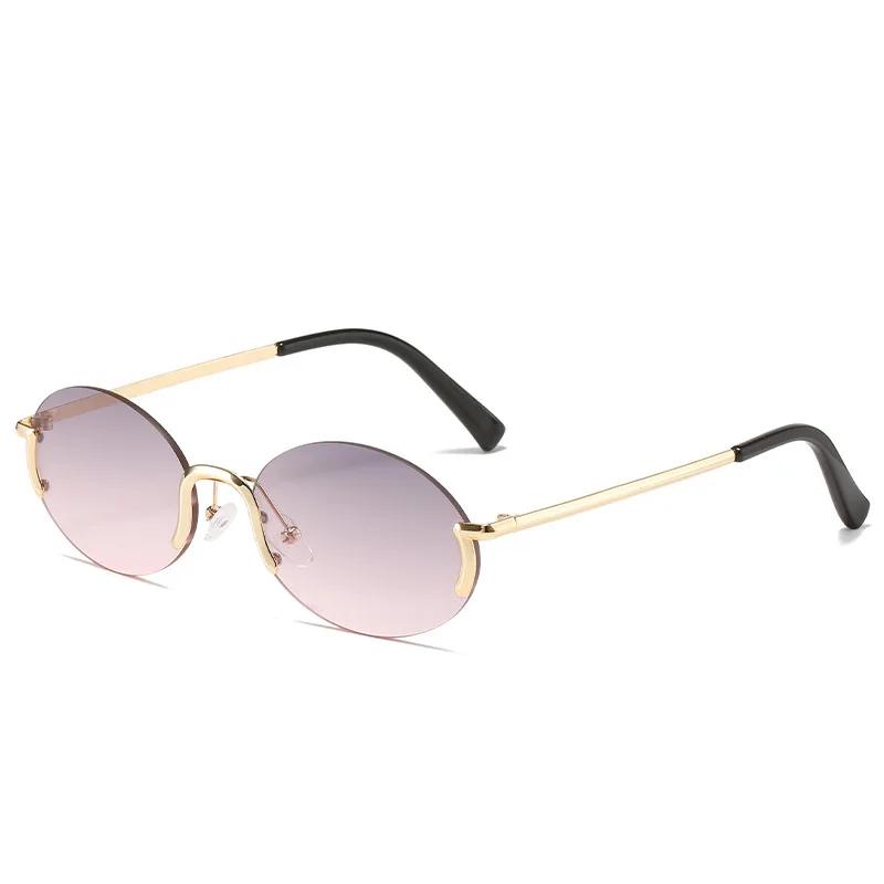 Sunglasses for Women Rimless Vintage Glasses Golden Frame Oval Fashion Shades Pink Women Eyewear UV400 Lunette Soleil Femme