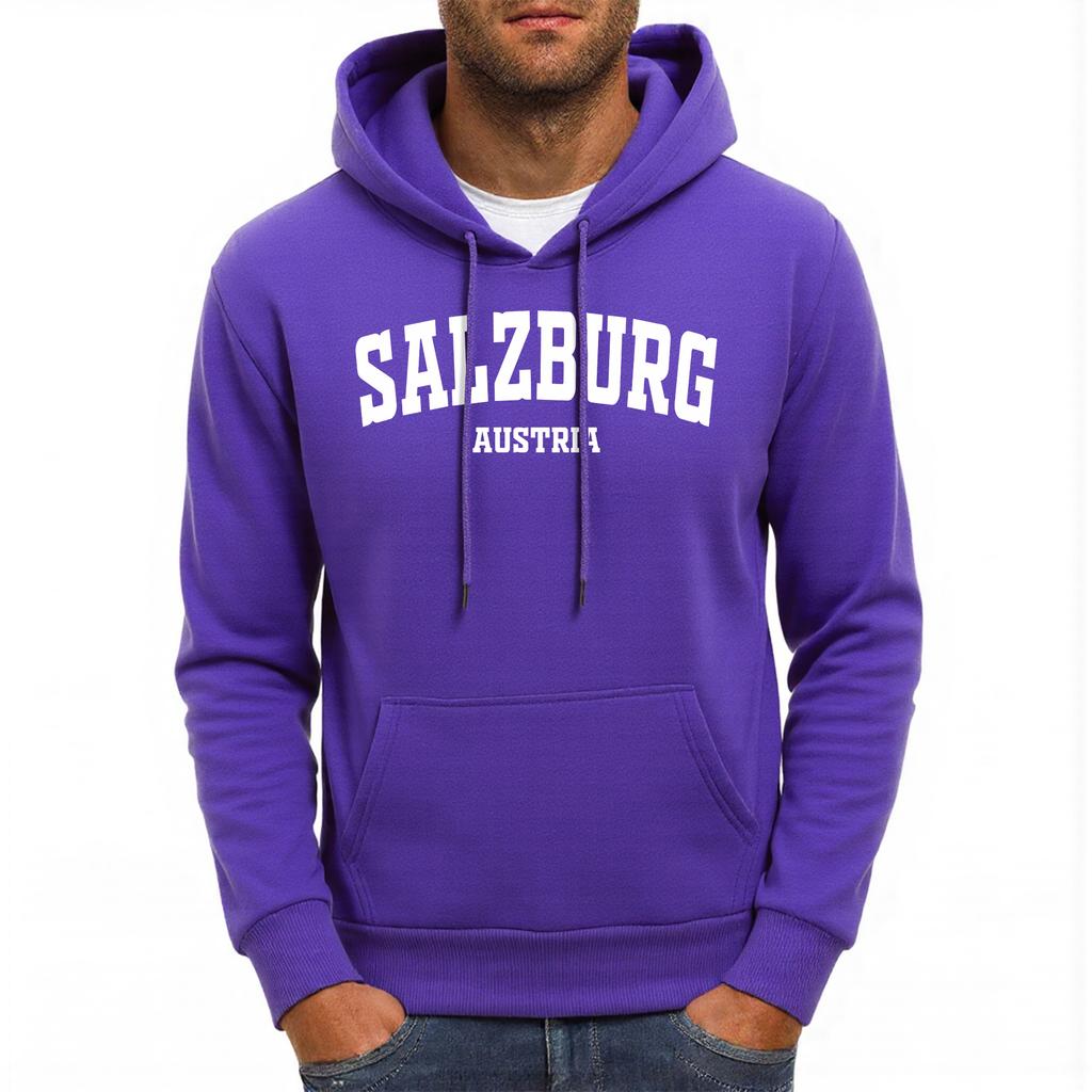 Salzburg Austria Letter Design Men Hoodies Pocket Comfortable Hoody Casual Hip Hop Sportswears All-Match Fleece Clothing